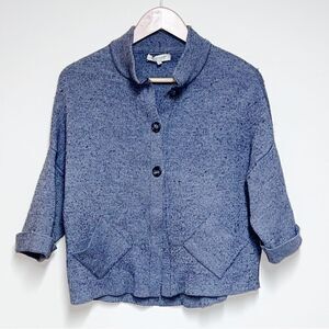 COCOGIO Anthropologie Button front Grey Wool Blend Crop Oversized Cardigan Sz M